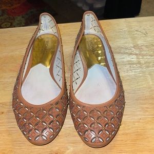 Michael Kors Brown Monogram Studded Flats Sz 9.5